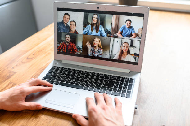 istock Video meeting on laptop screen, zoom app 1227596089
