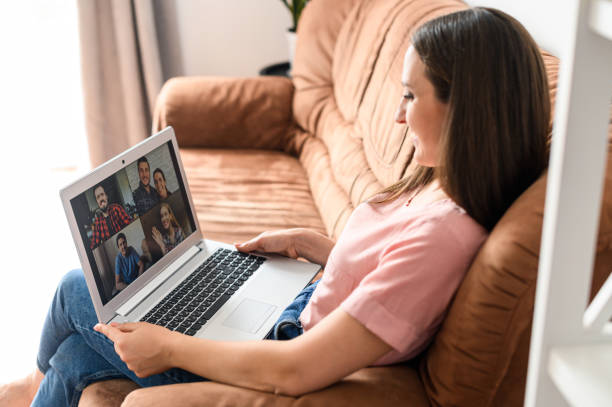 istock Young woman using laptop for video call, zoom 1227596107