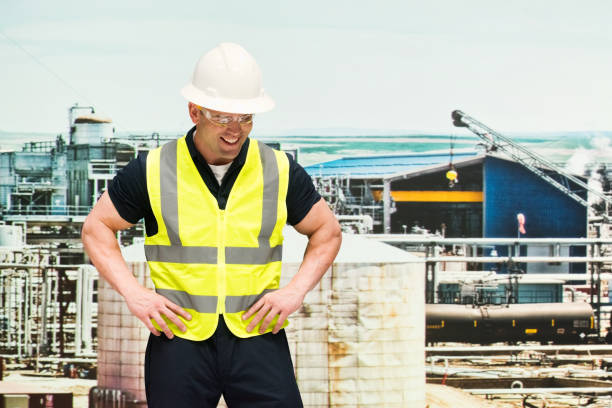 istock Caucasian young male construction worker wearing waistcoat 1227597617