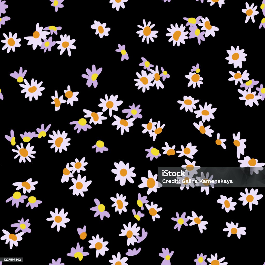 Cute Vector Botanical Seamless Pattern Small Daisies Scatterred Wild  Flowers In Vintage Style Flat Simple Floral Freehand Background For Kids  Baby And Girls Design Textile Fabric Wallpaper Stock Illustration -  Download Image