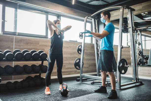 istock Workout in gym after pandemic 1227597965