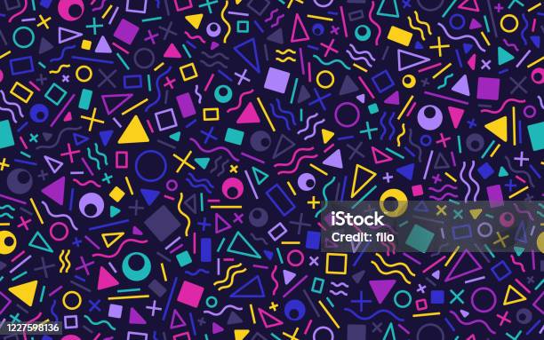 Seamless Retro Abstract Shapes Background Stock Illustration - Download Image Now - 1990-1999, Pattern, 1980-1989