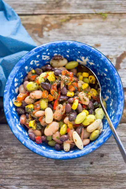 Three beans, corn, red pepper salad