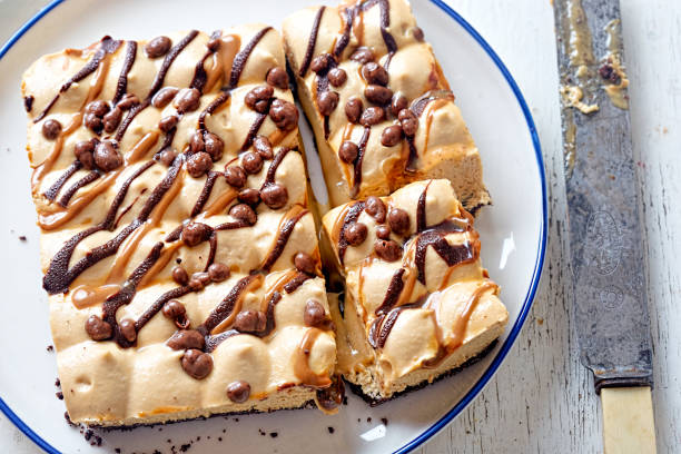 istock Toffee honeycomb with caramel and chocolate chips tray bake 1227598323