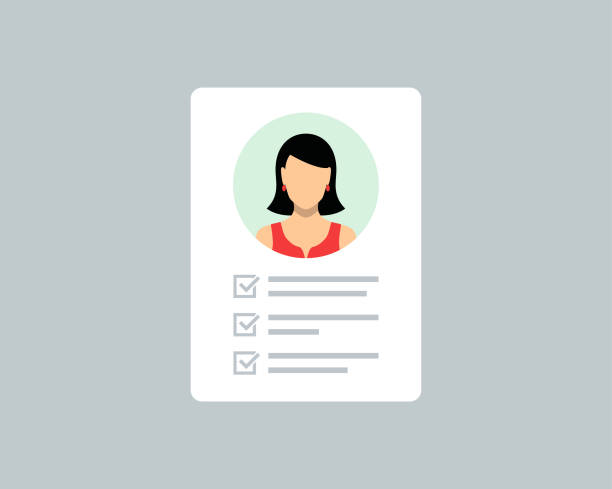 ilustraciones, imágenes clip art, dibujos animados e iconos de stock de lista de documentos con una foto de perfil de una mujer con marcas de verificación de garrapatas para comentarios positivos vector - evaluación del desempeño