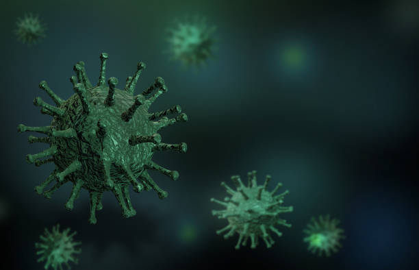 istock 3d illustration. Coronovirus COVID-19 on a dark background. Place for text. 1227602703