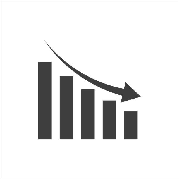 ilustrações de stock, clip art, desenhos animados e ícones de vector arrow graph down icon on white background. eps10 - graph moving down recession line graph