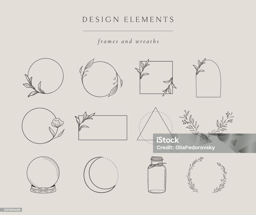 手繪插圖元素、框架的集合 - 免版稅花圖庫向量圖形
