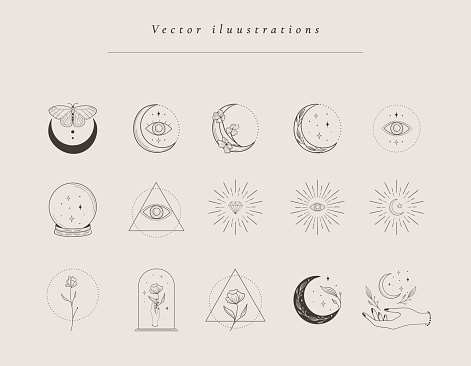 Collection of vector hand drawn design templates and elements, frames, detailed decorative illustrations and icons for various ocasions and purposes. Trendy Line drawing, lineart style