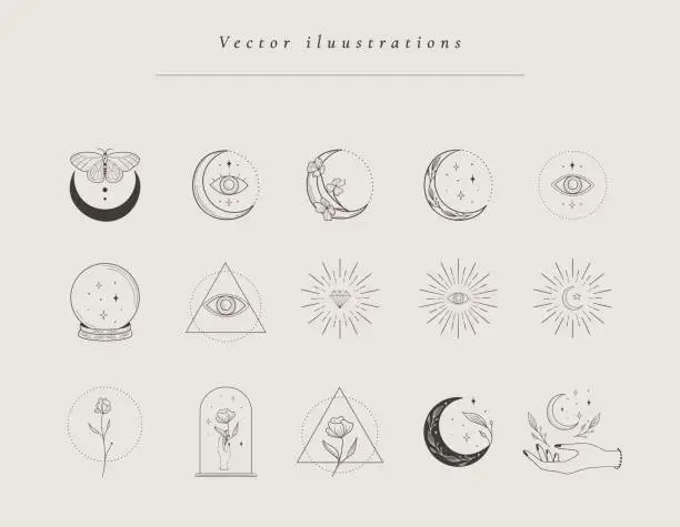 Vector illustration of Collection of hand drawn designs, templates