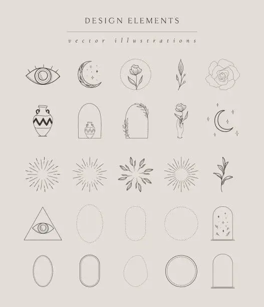 Vector illustration of Collection of hand drawn illustrations elements, frames