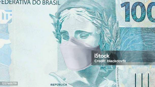 Brazilian Real With Face Mask Stock Photo - Download Image Now - Paper Currency, Brazil, Coronavirus
