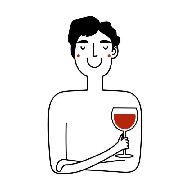 stockillustraties, clipart, cartoons en iconen met de illustratie van de vector met doodle stijlmens met glas rode wijn. - drinking wine