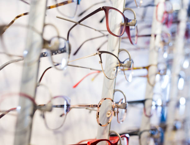istock Glasses showcase in modern optic shop 1227613964