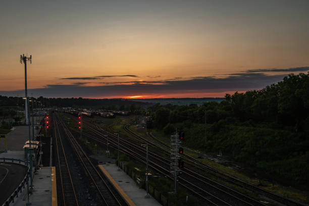 istock Hamilton, Ontario - Sunset over CN Rail Freight Depot 1227614747