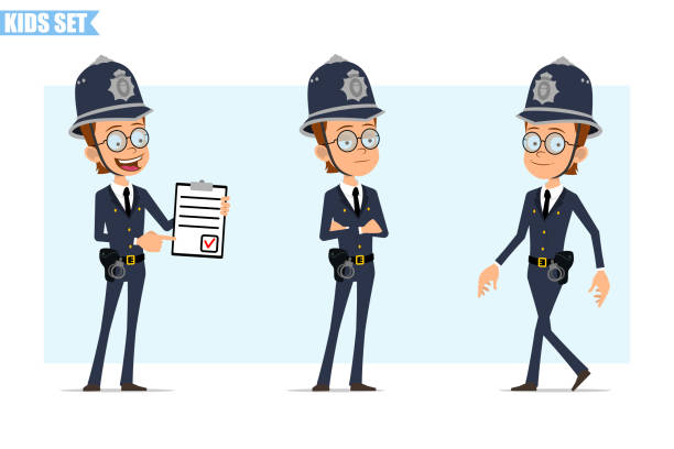 cartoon britischen polizist junge charakter vektor-set - computer icon symbol police handcuffs stock-grafiken, -clipart, -cartoons und -symbole