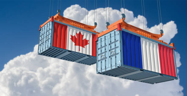 istock Shipping containers with Canada and France - 3D Rendering 1227616136