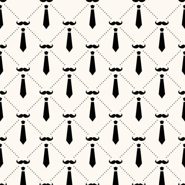 Seamless vector geometric pattern with ustaches and neckties. Background for Fathers Day. Modern simple hipster texture Seamless vector geometric pattern with ustaches and neckties. Background for Fathers Day. Modern simple hipster texture. mustache party decorations stock illustrations