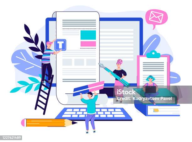 Copywriting And Articles Content Banner Cartoon Vector Illustration Isolated Stock Illustration - Download Image Now