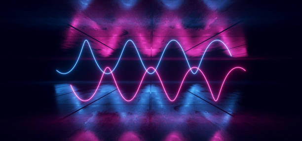 istock Neon Glowing Sci Fi Cyber Synth Wave Purple Blue Spiral Glowing Concrete Grunge Underground Floor Showroom Hallway Garage Tunnel Space Ship 3D Rendering 1227621650
