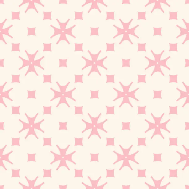 Vector illustration of Subtle minimal floral pattern with small flowers, squares. Pink and beige color