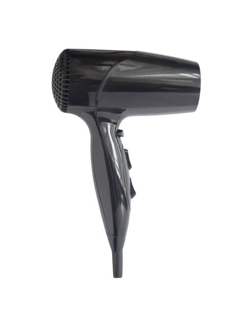 asciugacapelli isolata - hair dryer single object plastic black foto e immagini stock