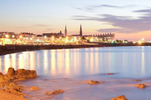 Seafront of Dun laoghaire town,Ireland at dusk. stock photo