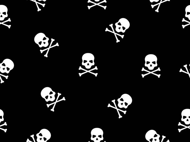 Skull with bones seamless pattern Skull with bones seamless pattern black background vector illustration. skull patterns stock illustrations