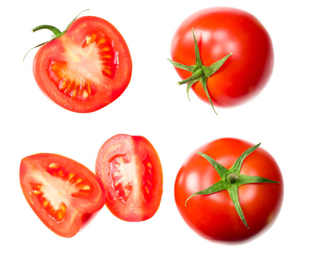istock fresh tomato slices isolated on white background. close up. top view 1227625944