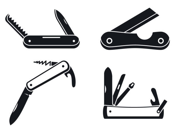 ilustrações, clipart, desenhos animados e ícones de conjunto de ícones de cortador de canivetes, estilo simples - switchblade