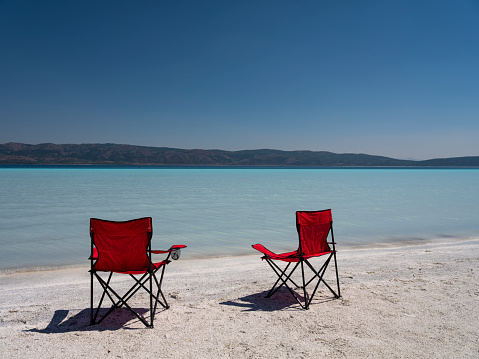Two chairs on the beach. Lake Salda, Burdur - Turkey