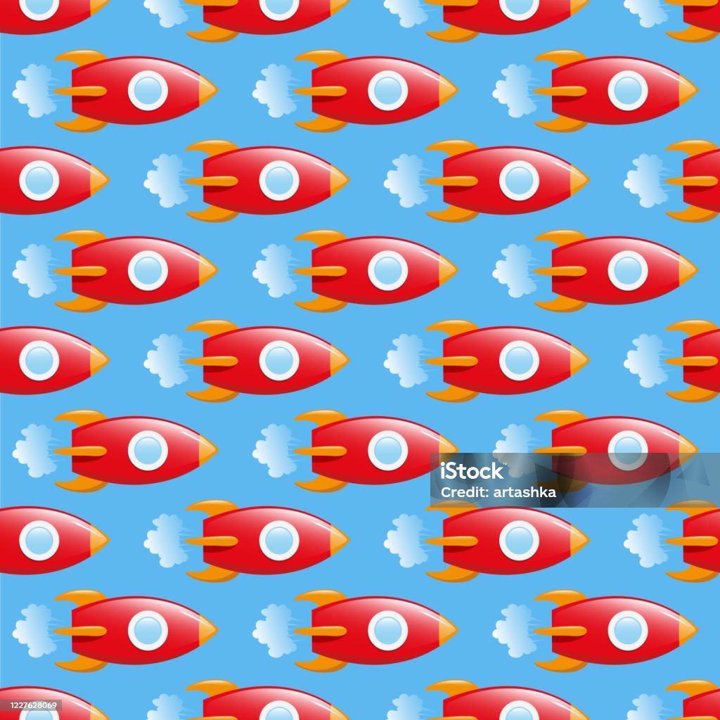 Red Rockets Patterns Rocket And Planets In Space Seamless Children Regular Pattern Red Blue ...