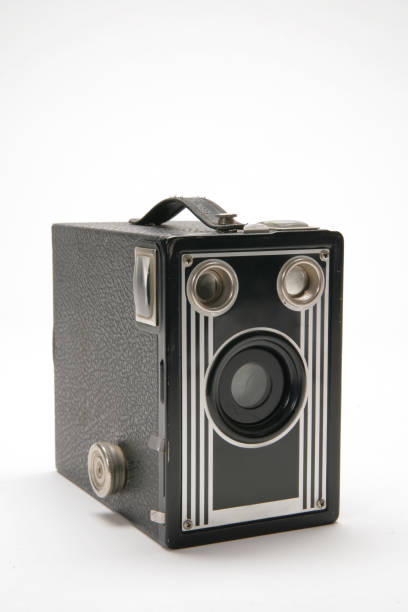 Vintage Brownie Box Camera in and art deco style stock photo