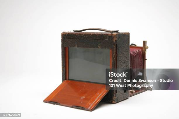 View From Back Of Vintage Largeformat 4x5 Glass Negative View Camera Stock Photo - Download Image Now