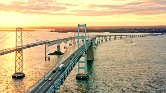 Aerial drone footage of Chesapeake Bay Bridge