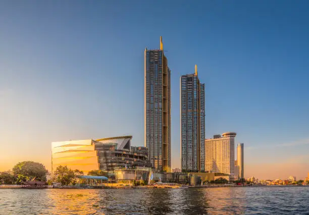 Tall Buildings on the Chao Phraya River Bank, Bangkok, Thailand