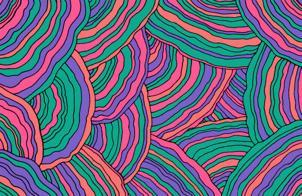 Mushroom pattern. Forest floral texture. Wavy doodle line art. Pastel and neon colors. Bright background. Abstract pattern with ornaments. Vector illustration Mushroom pattern. Forest floral texture. Wavy doodle line art. Pastel and neon colors. Bright background. Abstract pattern with ornaments. Vector illustration. organic swirl pattern stock illustrations