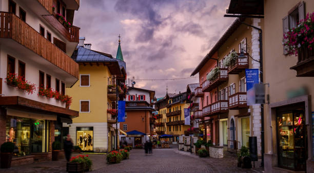 istock Cortina d'Ampezzo, town center at dusk 1227630322