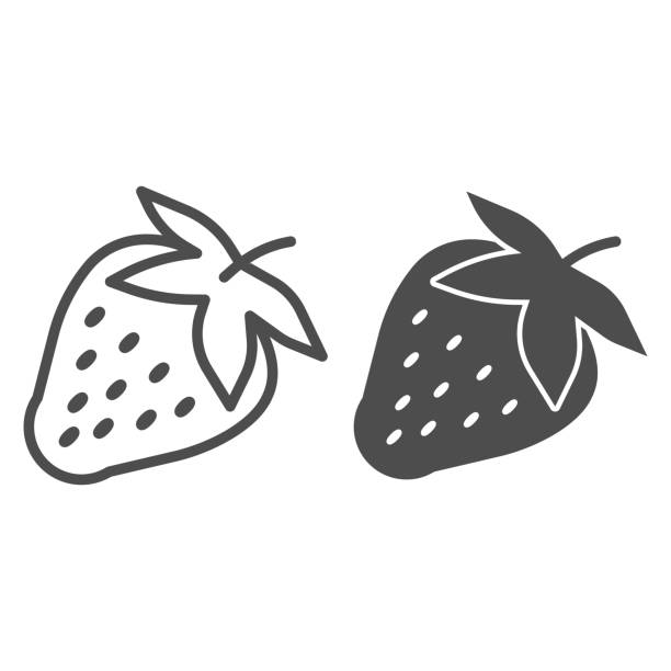 ilustraciones, imágenes clip art, dibujos animados e iconos de stock de línea de fresa e icono sólido, concepto de frutas, signo de fresas sobre fondo blanco, fresa madura con icono de semillas en estilo de contorno para el concepto móvil y el diseño web. gráficos vectoriales. - strawberry