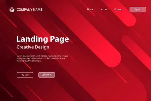 Vector illustration of Landing page Template - Abstract design with geometric shapes - Trendy Red Gradient