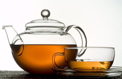 Glass tea pot, and cup.