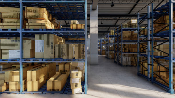 istock Piles of Cardboard Boxes in Different Sizes Inside a Distribution Warehouse 1227640401