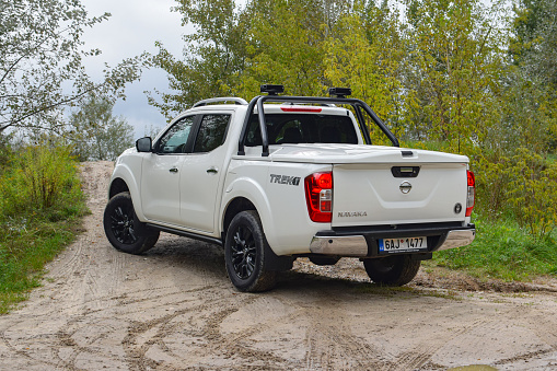 Zdiar, Slovakia - 22 September, 2017: Nissan NP300 Navara stopped on a road. This utility 4x4 vehicle was produced from 2015. The Navara is one of the most popular pickups in Europe.