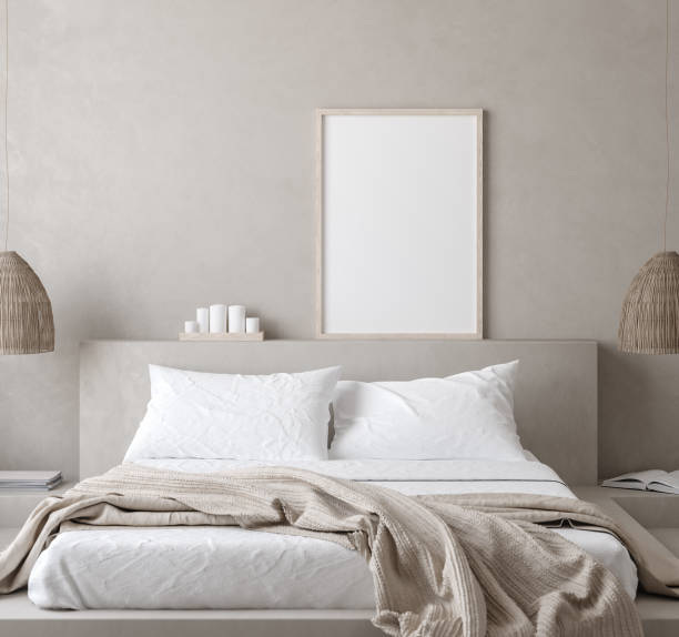 istock Mockup poster in Nomadic style bedroom interior 1227646576