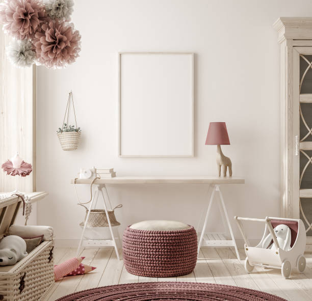 istock Mock up frame in warm colored girl bedroom 1227646577
