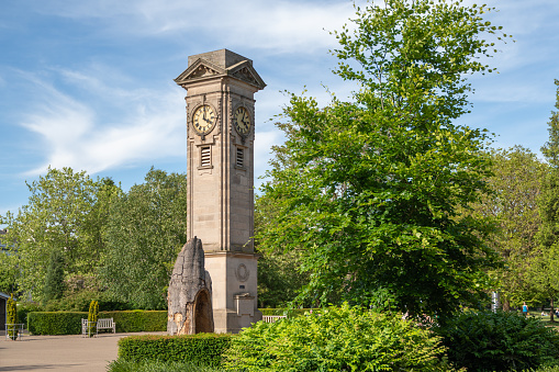 Clock tower in Royal Pump Gardens in Leamington Spa