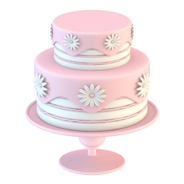 istock Pink white cake with flowers decoration 3D 1227647337