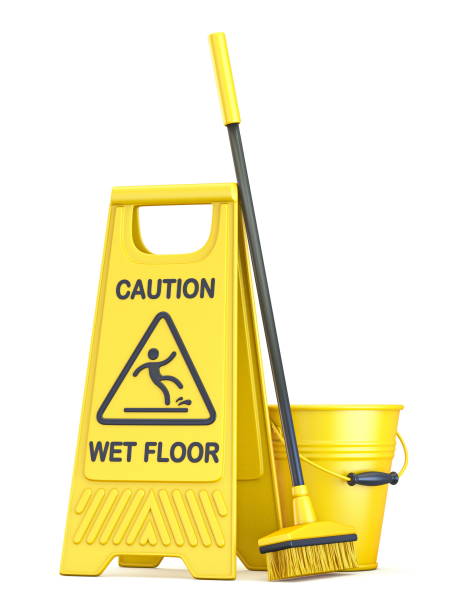 istock Yellow wet floor sign 3D 1227647354