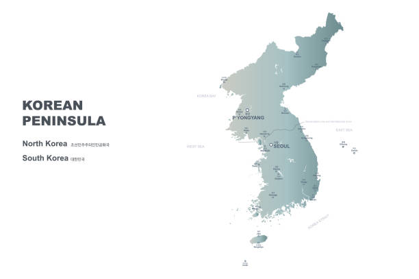 illustrations, cliparts, dessins animés et icônes de carte de corée. corée du sud et du nord. carte vectorielle de la péninsule coréenne. - korean peninsula