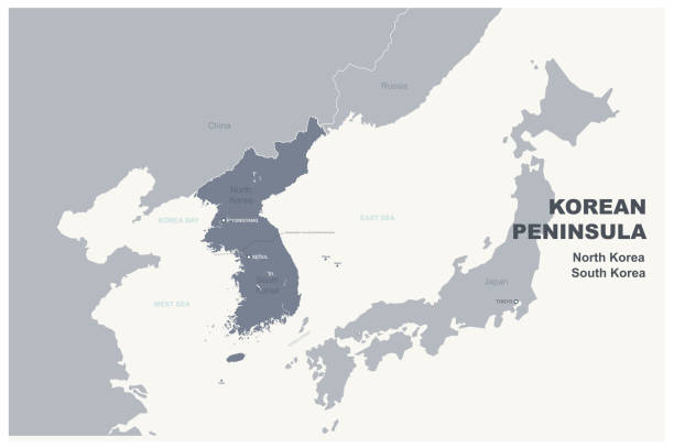 korea karte. süd- und nordkorea. koreanische halbinsel vektorkarte. - korea stock-grafiken, -clipart, -cartoons und -symbole